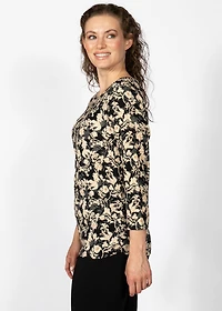 FLORAL KNIT TOP WITH 3/4 SLEEVES