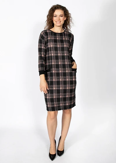 3/4 SLEEVE CHECKED DRESS
