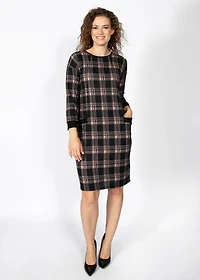 3/4 SLEEVE CHECKED DRESS