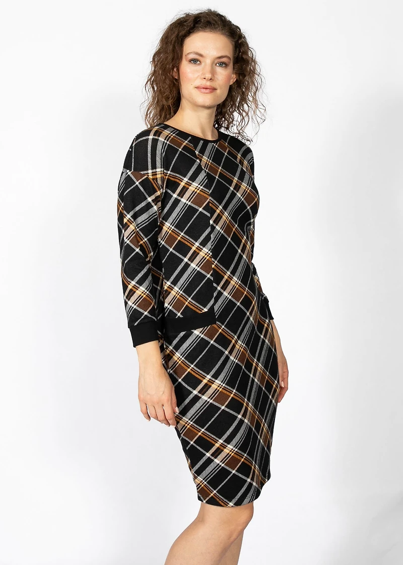 3/4 SLEEVE CHECKED DRESS