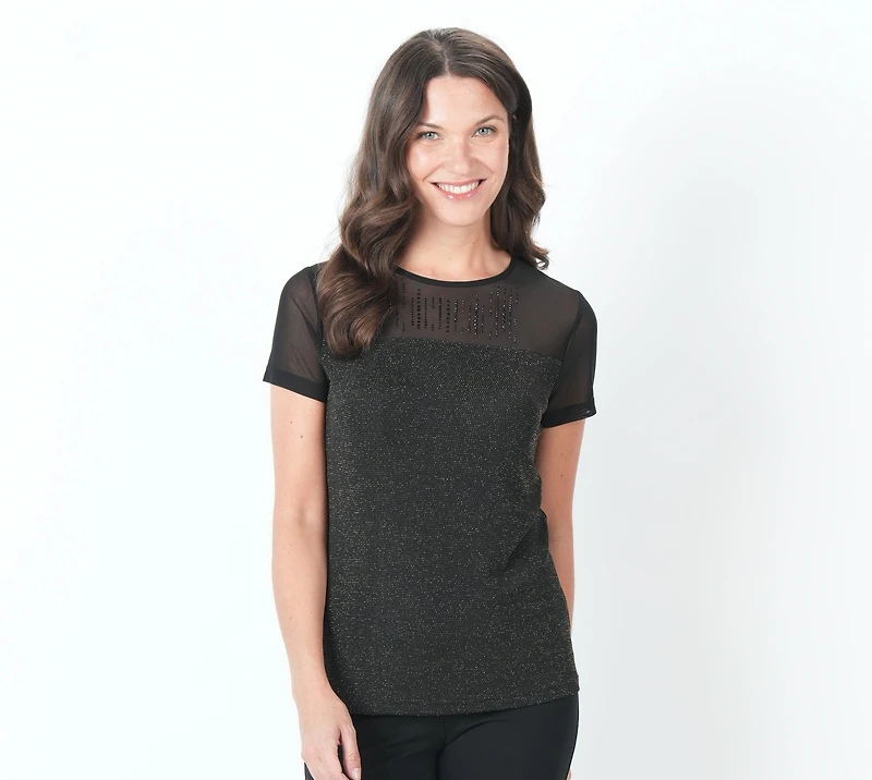 SHORT SLEEVE MESH TOP