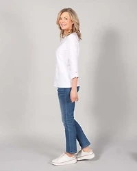 ROUND NECK TOP WITH 3/4 SLEEVES PLAIN JACQUARD