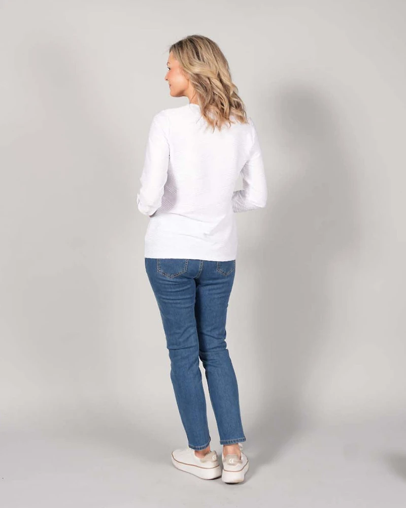 ROUND NECK TOP WITH 3/4 SLEEVES PLAIN JACQUARD