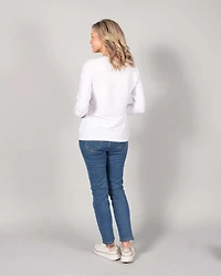 ROUND NECK TOP WITH 3/4 SLEEVES PLAIN JACQUARD