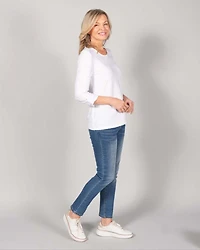 ROUND NECK TOP WITH 3/4 SLEEVES PLAIN JACQUARD