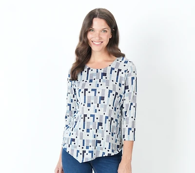 TOP WITH 3/4 SLEEVES AND ASYMMETRICAL HEM