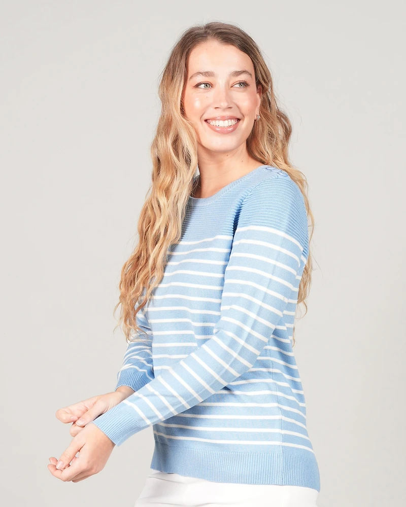 STRIPE KNIT TOP WITH BUTTONS