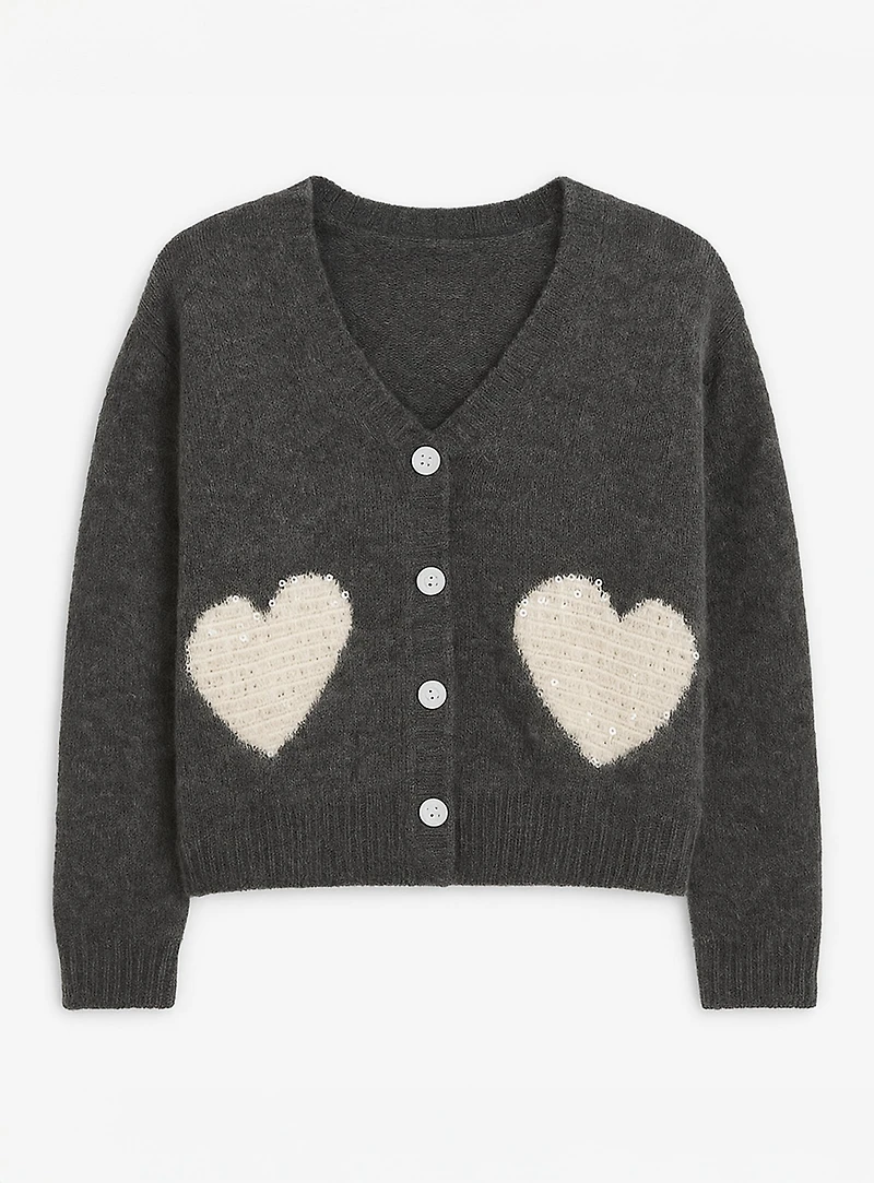 KNITTED CARDIGAN WITH SEQUINED HEART