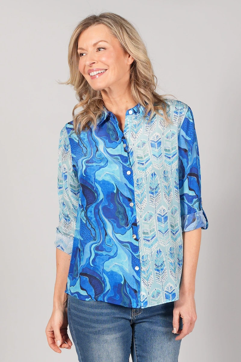 DOUBLE PRINT LONG SLEEVE BLOUSE