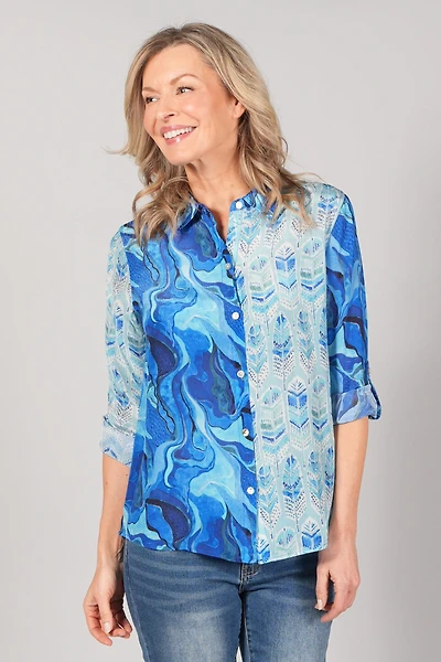 DOUBLE PRINT LONG SLEEVE BLOUSE