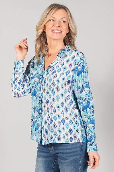 DOUBLE PRINT LONG SLEEVE BLOUSE