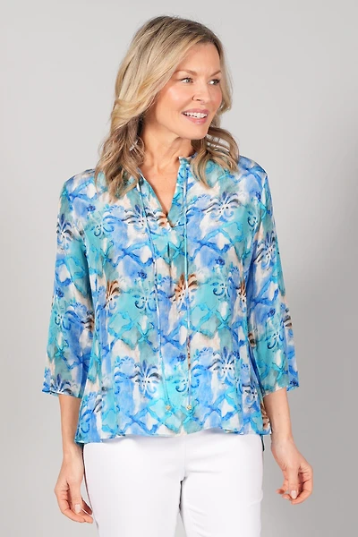 3/4 SLEEVE BLOUSE WITH PRINT AND V-NECK
