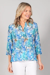 3/4 SLEEVE BLOUSE WITH PRINT AND V-NECK