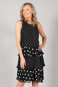 SLEEVELESS DRESS WITH FRILLS AND POLKA DOTS