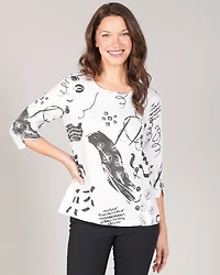 3/4 SLEEVE PRINTED TOP