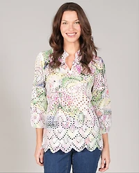 PRINTED BLOUSE WITH EYELETS