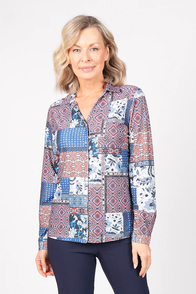 LONG-SLEEVED BLOUSE WITH MOSAIC PRINT