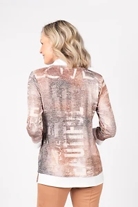 PRINTED 3/4 SLEEVE TOP WITH TROMPE-L'OEIL EFFECT