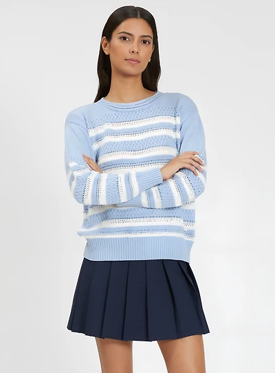 LONG-SLEEVED, ROUND-NECK STRIPED SWEATER