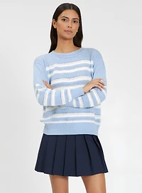 LONG-SLEEVED, ROUND-NECK STRIPED SWEATER