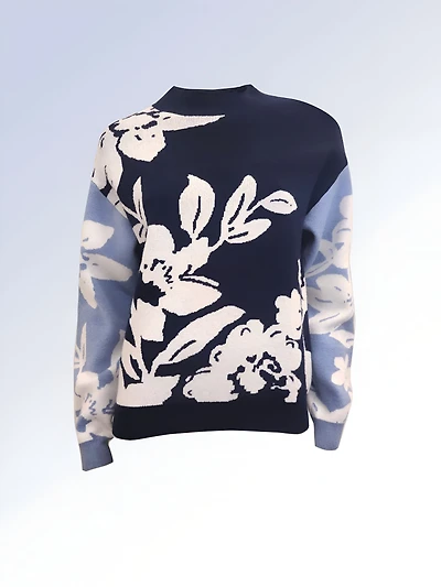 CREW NECK FLORAL SWEATER