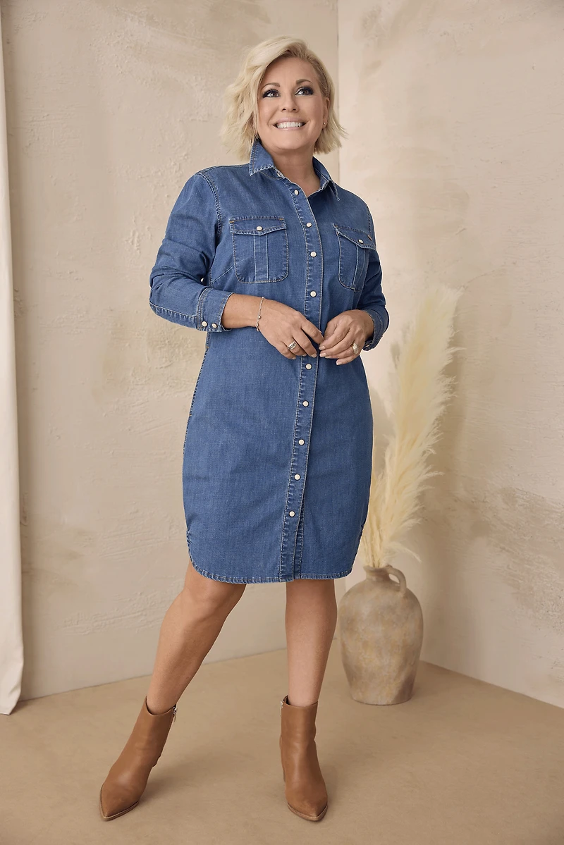 DENIM SHIRT DRESS WITH POCKETS