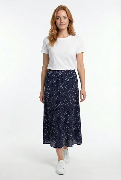 Jupe midi à pois marine