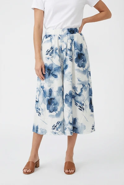 Jupe midi fleurie blanche et bleu