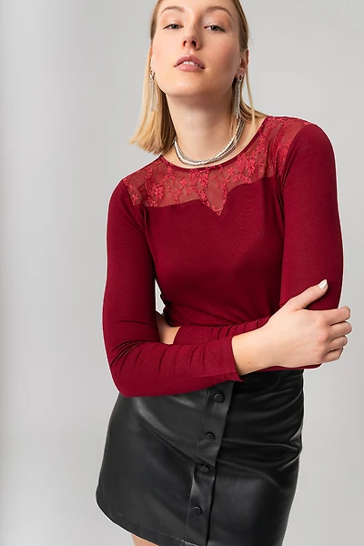 Le t-shirt manches longues insertion de dentelle