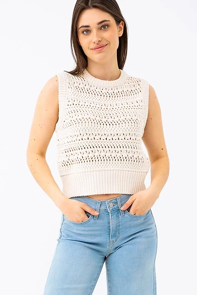 La camisole unie en tricot ajouré