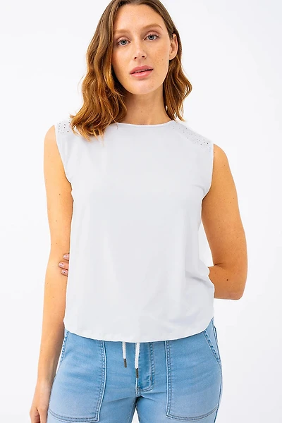 La camisole unie épaules ajourées