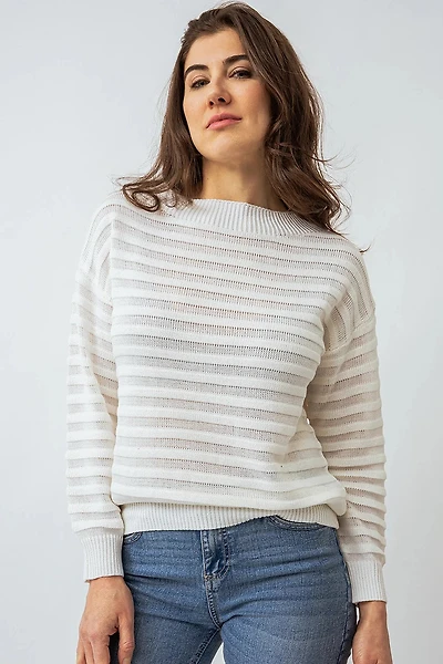 Le chandail en tricot rayures ajourées