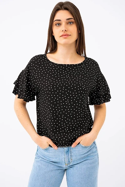 La blouse à pois col bateau