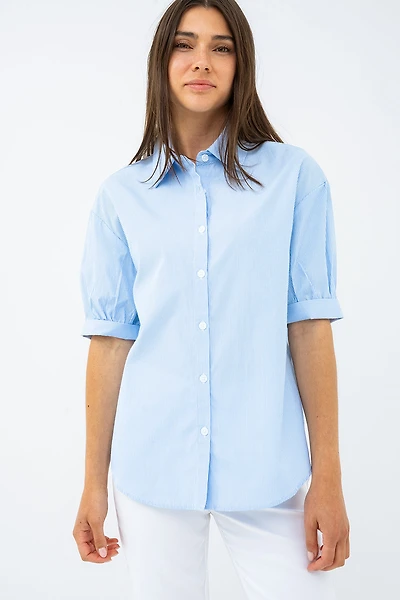 La blouse imprimée manches ballon bouton blanc