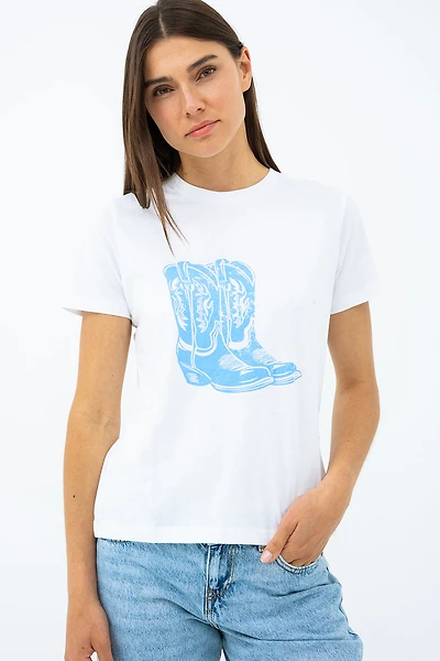 Le t-shirt imprimé bottes de cowboy