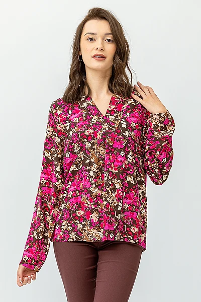 La blouse imprimé floral accent rose