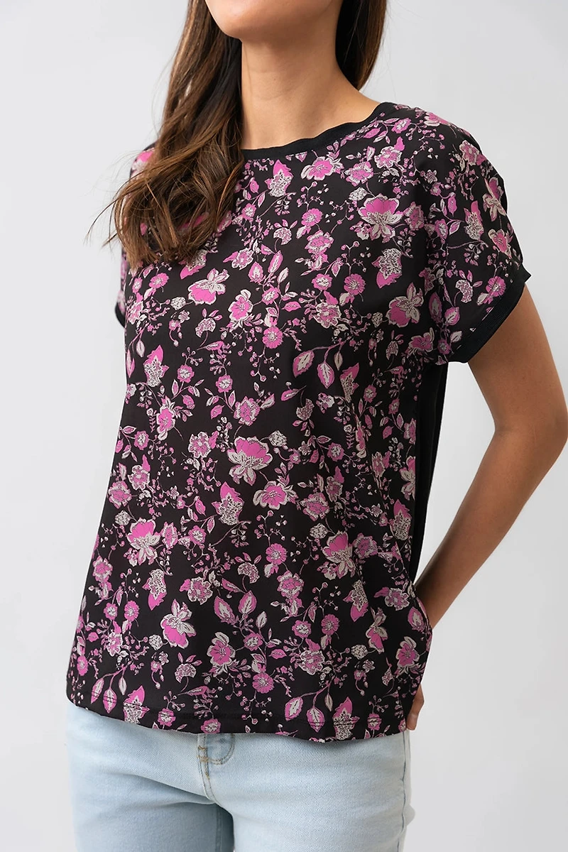 Le t-shirt bi-matière imprimé floral