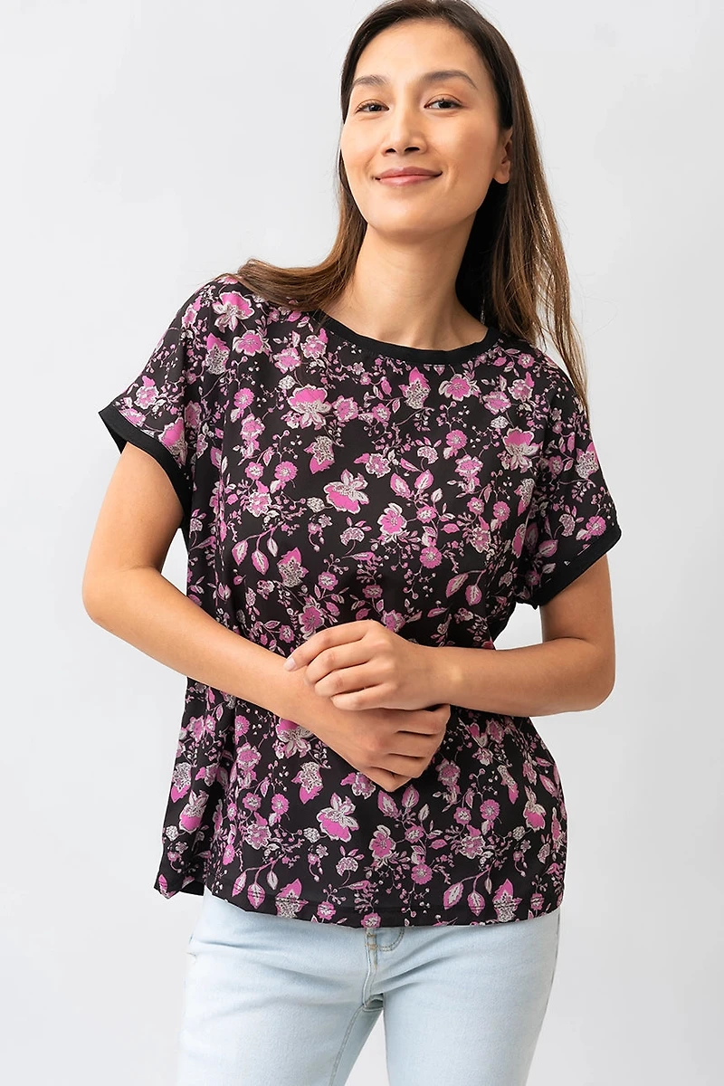 Le t-shirt bi-matière imprimé floral