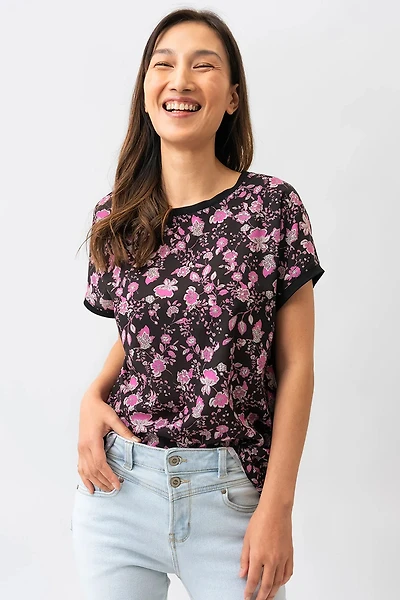 Le t-shirt bi-matière imprimé floral