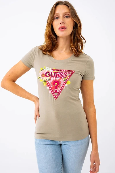 Le t-shirt Guess logo fleurs et strass