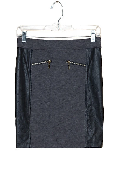 Jupe droite insertion faux cuir