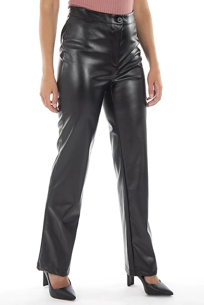Pantalon ample simili cuir taille haute | Fabriqué au Québec