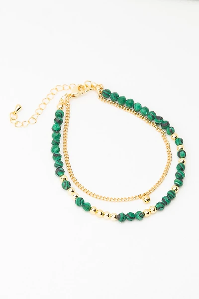 Bracelet double avec billes dorées et marbrées