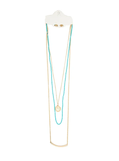 Collier 3 rangs or et petites perles turquoise