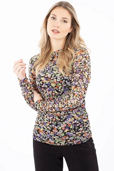 T-shirt filet manches longues fleuri | B.Young