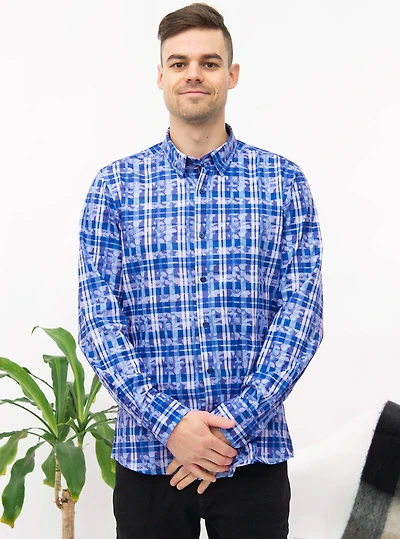 Chemise à manche longue, extensible, avec motifs