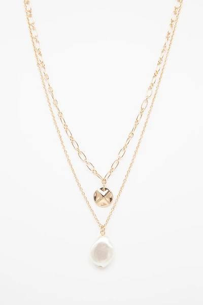 Collier double avec perle martelée | 2 couleurs