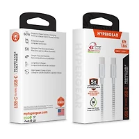 HyperGear 6 ft. 180cm USB-C to USB-C Braided Charge and Sync Cable - White