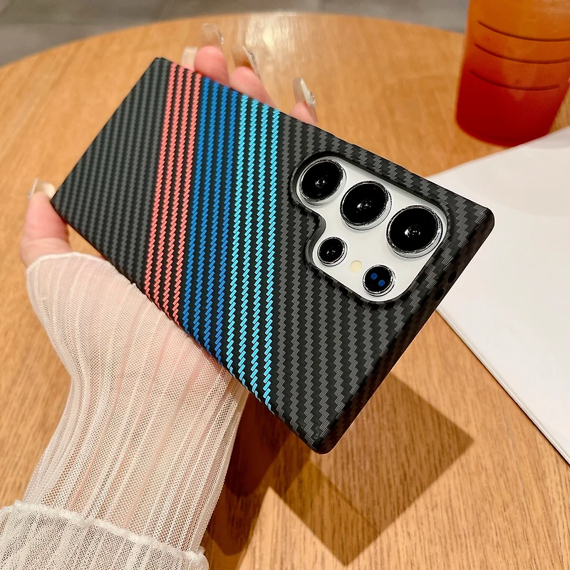Ultra Thin Carbon Fiber Texture Armor Magnetic For Magsafe Case Samsung S25 S24 S23 S22 Note 20 10 Plus Hard PC Cover
