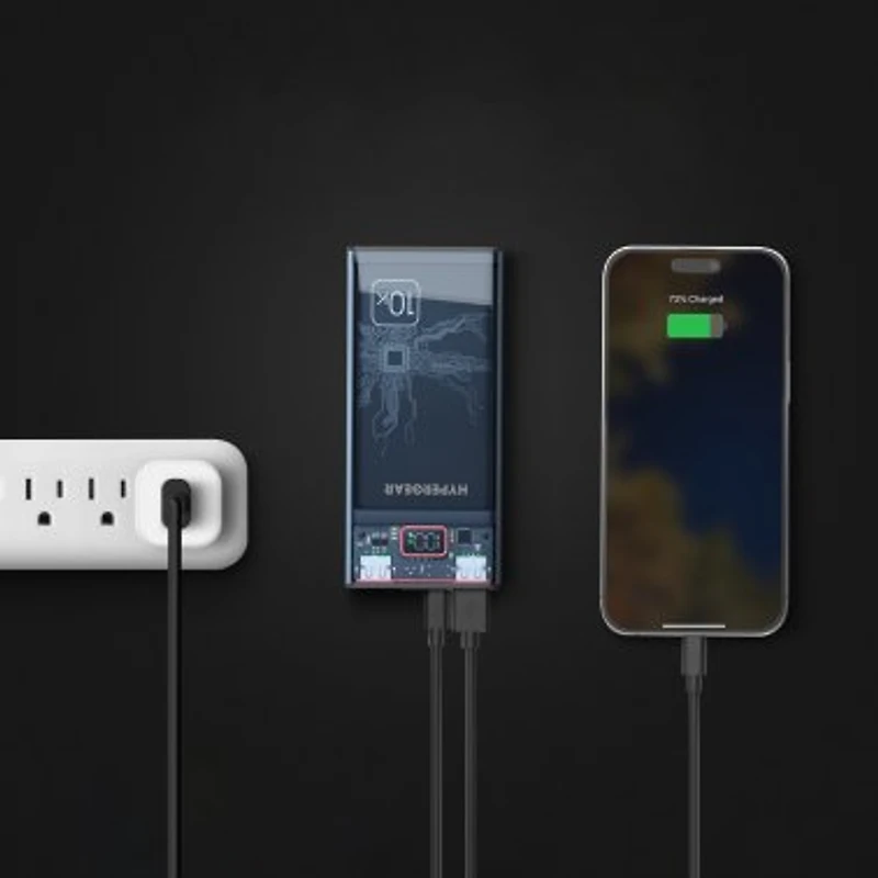 HyperGear 10000mAh Transparent 20W Single Port USB-C + 18W Dual Port USB-A Portable Power Bank